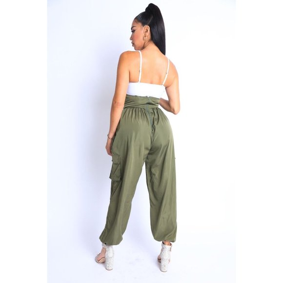 Women's Casual High Waist Cargo Pocket Drawstring Snatch Me Jogger Pants Comfy - Picture 6 of 10